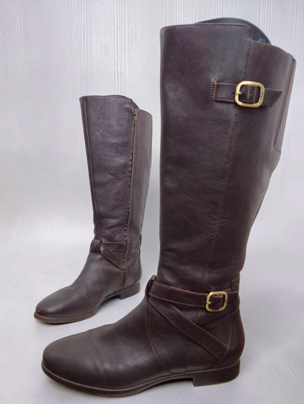 UGG Beryl Tall Leather Brown Riding Boots 9 Wide Calf Buckle equestrian 1007661